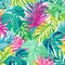 Vibrant Tropical Rainforest Pattern With Palm Leaves