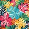 Vibrant Tropical Savanna Pattern With Colorful Leaf Flowers