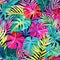 Vibrant Tropical Zone Pattern With Bright Colored Palm Leaves