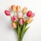 Vibrant Tulip Bouquet On White Background