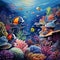 Vibrant Underwater Art: Oceanic Sanctuary with Marine Life