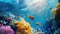 Vibrant underwater coral reef scene with diverse marine life