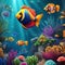 Vibrant underwater world with whimsical fish and coral reef Playful and colorful cartoon illustration for childrens book or nurs