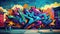 Vibrant Urban Street Art: Bold Graffiti on Brick Wall