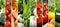 Vibrant vegetable collage with fresh produce, divided by white lines, brightly illuminated
