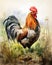 Vibrant Vigilance: A Striking Rooster\\\'s Bold Stance in the Field