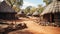 Vibrant Village Life: Traditional African Huts in a Picturesque Setting