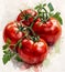 Vibrant Vines: A Pencil Rendering of Three Luscious Tomatoes wit