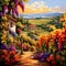 Vibrant Vineyard with Colorful Floral Arrangements