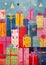 Vibrant Visions: A Festive Cityscape of Colorful Gift Boxes and