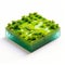 Vibrant Voxel Art Glass Sculpture: Green Landscape With Pond
