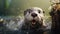 Vibrant Vray Tracing: A Playful Otter Splashing In Water
