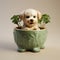 Vibrant Vray Tracing: A Porcelain Dog In A Green Planter