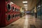 Vibrant washing machine lineup in laundromat. Industrial laundry services. Generative AI