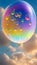 Vibrant water balloon flying in sky, mythical concept background