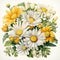 A vibrant watercolor botanical illustration of a bouquet of daisies by AI generated