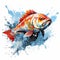 Vibrant Watercolor Clipart: Big Red Fish Splashing On White Background