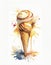 Vibrant watercolor depiction of a melting ice cream cone, showcasing a playful blend of colors and textures