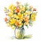 Vibrant Watercolor Flower Bouquet In A Shiny Vase