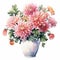 Vibrant Watercolor Flower Vase: Pink Chrysanthemums In Marguerite Blasingame\\\'s Style