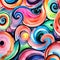 Vibrant Watercolor Fusion: Dynamic Circles and Expressive Arabesques