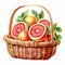 Vibrant Watercolor Grapefruit Illustration In Picnic Basket