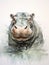 Vibrant Watercolor Hippopotamus on White Surface AI Generated