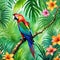 A Vibrant Watercolor Jungle A Colorfull painting of Leaves and a