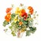 Vibrant Watercolor Nasturtium Bouquet: Detailed Botanical Art
