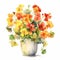 Vibrant Watercolor Nasturtium Bouquet In White Vase