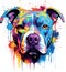 Vibrant watercolor painting abstract art of vivid pitbull dog, isolated on white background - vector