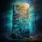 Vibrant Watercolor Painting of Ancient Stone Tablet with Mysterious Inscriptions