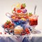 Vibrant Watercolor Painting of Extraordinary Dessert Scene