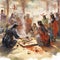 Vibrant Watercolor Painting of a Historical Traditional Ceremony
