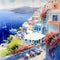 Vibrant Watercolor Painting of Santorini's Breathtaking Beauty