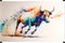 Vibrant watercolor painting showcase abstract art of vivid bull