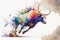 Vibrant watercolor painting showcase abstract art of vivid bull