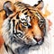 This is a vibrant watercolor painting of a tiger\\\'s face, showcasing intense and captivating details. AI generated