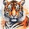 This is a vibrant watercolor painting of a tiger\\\'s face, showcasing intense and captivating details. AI generated
