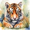 This is a vibrant watercolor painting of a tiger\\\'s face, showcasing intense and captivating details. AI generated