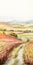 Vibrant Watercolor Painting Of Vineyards In The English Countryside