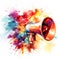 A vibrant watercolor portrayal of a megaphone, a symbol of vocal influence