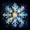 Vibrant Watercolor Snowflake On Starry Night - Dark Azure And Light Amber