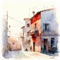 Vibrant Watercolor Street Illustration With Mediterranean Flair