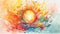 Vibrant Watercolor Sunburst Background for Invitations and Posters.