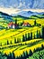 Vibrant Watercolor Tapestry of Cypress trees Tuscan