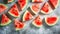 Vibrant Watermelon Slices Popping on a Sleek Concrete Background --