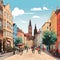 Vibrant and Whimsical Illustration of Krakow& x27;s Charm