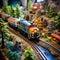 Vibrant and Whimsical Model Train-Themed Artwork