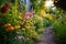 vibrant wild herbs growing along a path